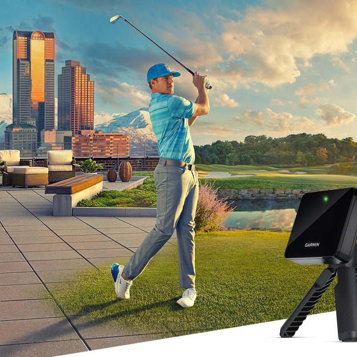 Tee up from home or the driving range with Garmin’s Approach® R10 portable golf launch monitor