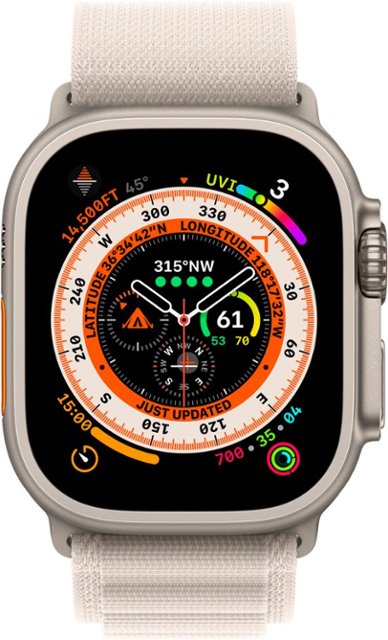 Apple Watch Ultra (GPS + Cellular) 49mm Titanium Case with Starlight Alpine Loop - Small - Titanium