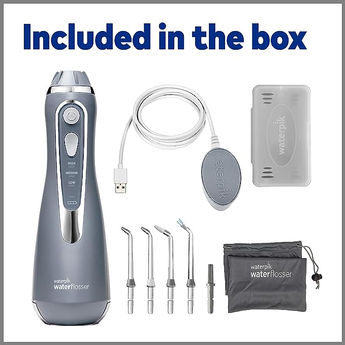 Waterpik Brand Cordless Water Flosser Rechargeable Portable Oral irrigator for Travel & Home – Cordless Advanced, WP-567 Modern Gray