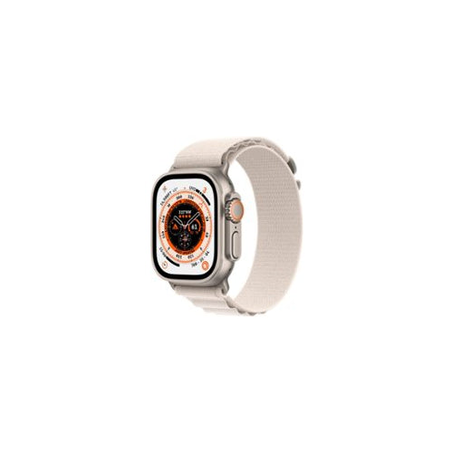Apple Watch Ultra (GPS + Cellular) 49mm Titanium Case with Starlight Alpine Loop - Large - Titanium - Front_Zoom