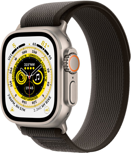 Apple Watch Ultra (GPS + Cellular) 49mm Titanium Case with Black/Gray Trail Loop - S/M - Titanium