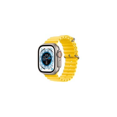 Apple Watch Ultra (GPS + Cellular) 49mm Titanium Case with Yellow Ocean Band - Titanium - Front_Zoom - MNH93LL/A