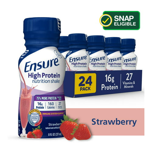 Ensure High Protein Nutritional Drink with 16 Grams High-Quality Protein  Meal Replacement Shake  Strawberry  8 fl oz  24 Count