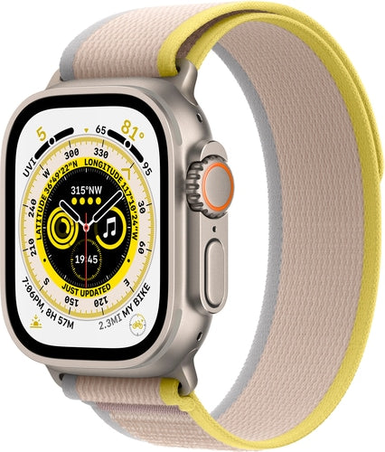 Apple Watch Ultra (GPS + Cellular) 49m3LL/m Titanium Case with Yellow/Beige Trail Loop - M/L - Titanium-MQF2A