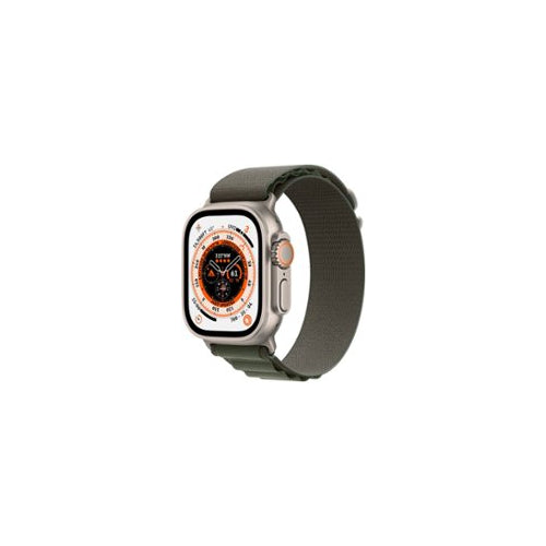 Apple Watch Ultra (GPS + Cellular) 49mm Titanium Case with Green Alpine Loop - Large - Titanium - Front_Zoom- MQEX3LL/A
