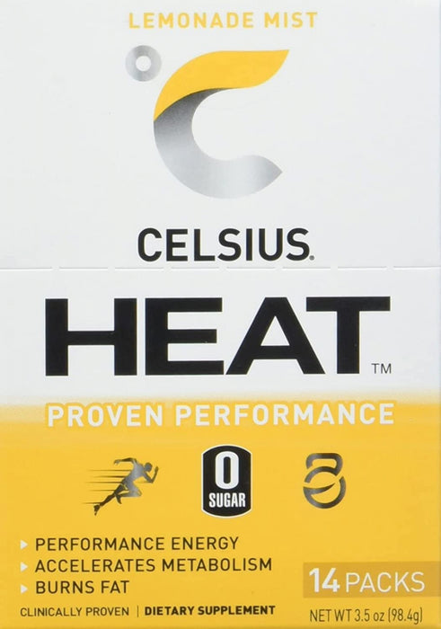 CELSIUS HEAT On-the-Go Performance Energy Powder Sticks, Lemonade Mist Master Case