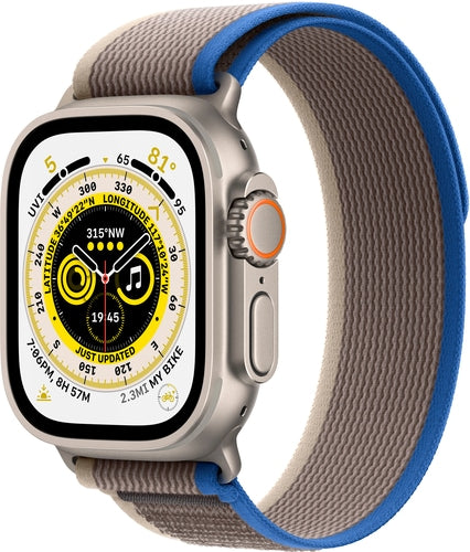 Apple Watch Ultra (GPS + Cellular) 49mm Titanium Case with Blue/Gray Trail Loop - M/L - Titanium - MQF33LL/A