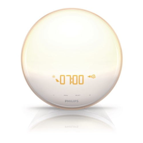 Philips Wake-Up Light Therapy with Colored Sunrise Simulation Alarm Clock & Sunset Fading Night Light, White HF3520/60