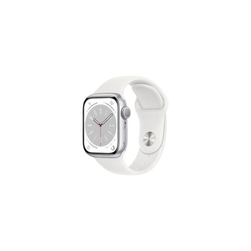 Apple Watch Series 8 GPS 41mm Silver Aluminum Case with White Sport Band - M/L - White - Front_Zoom -MP6M3LL/A