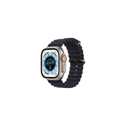 Apple Watch Ultra (GPS + Cellular) 49mm Titanium Case with Midnight Ocean Band - Titanium - Front_Zoom-MQET3LL/A