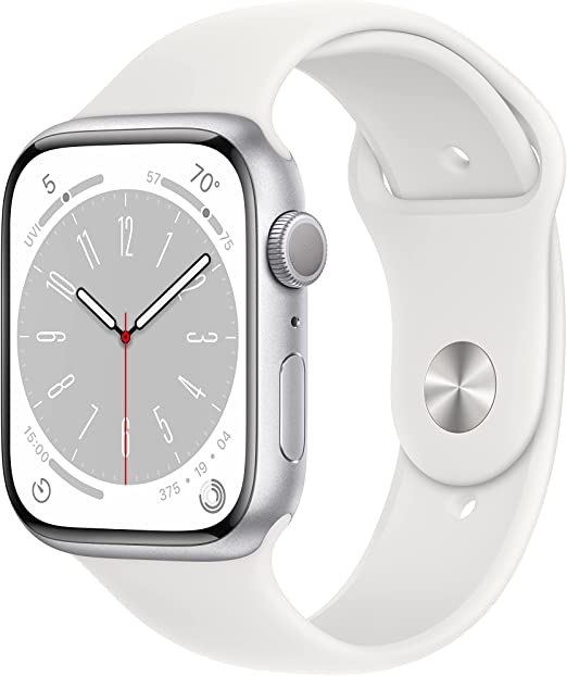 Apple Watch Series 8 GPS 41mm Silver Aluminum Case with White Sport Band - S/M - White -‎MP6L3LL/A