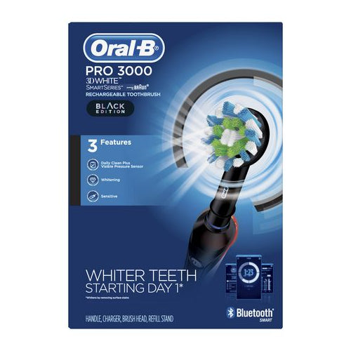 Oral-B Pro 3000 3D White Electric Toothbrush Smartseries With Bluetooth Connectivity, Black Edition Powered By Braun