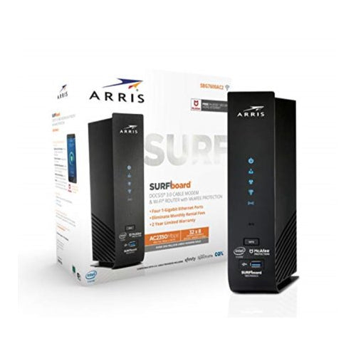 arris surfboard (32x8) docsis 3.0 cable modem plus ac2350 dual band wi-fi router, 1.4 gbps max speed, certified for comcast xfinity, spectrum, cox & more (sbg7600ac2)