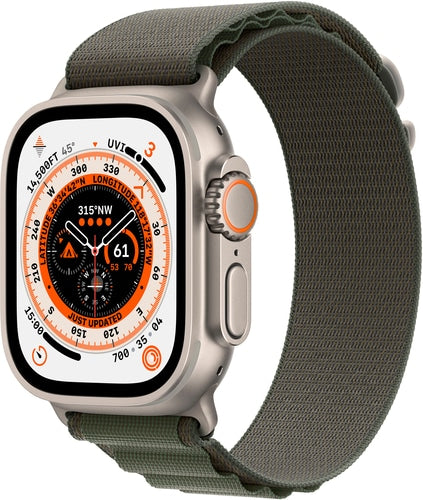 Apple Watch Ultra (GPS + Cellular) 49mm Titanium Case with Green Alpine Loop - Medium - Titanium -MQEW3LL/A