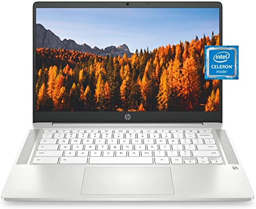 HP Chromebook 14 Laptop, Intel Celeron N4020, 4 GB RAM, 32 GB eMMC, 14” HD Micro-Edge Display, Chrome OS, Thin & Portable, 4K Graphics, Snow White Keyboard (14a-na0023nr, 2021, Ceramic White)