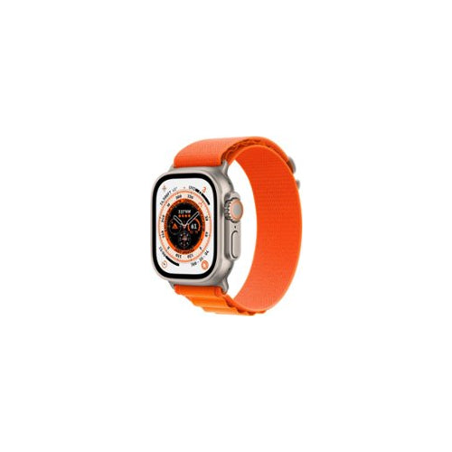 Apple Watch Ultra (GPS + Cellular) 49mm Titanium Case with Orange Alpine Loop - Medium - Titanium - Front_Zoom- MQEU3LL/A