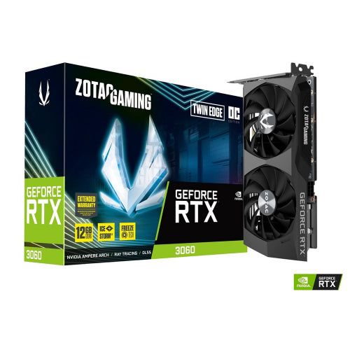 Open Box - ZOTAC GAMING GeForce RTX 3060 Twin Edge OC 12GB GDDR6 192-bit 15 Gbps PCIE 4.0 Gaming Graphics Card, IceStorm 2.0 Cooling, Active Fan.