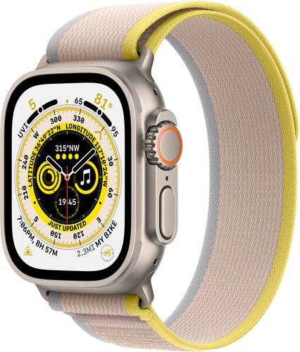 Apple Watch Ultra (GPS + Cellular) 49mm Titanium Case with Yellow/Beige Trail Loop - S/M - Titanium