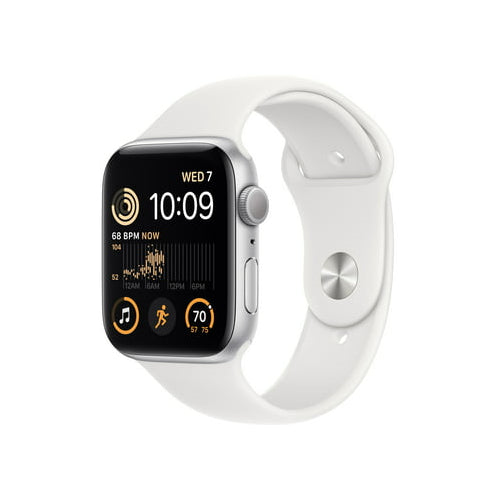Apple Watch SE 2nd Generation (GPS) 44mm Aluminum Case with White Sport Band - S/M - Silver