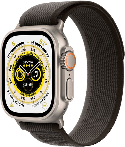 Apple Watch Ultra (GPS + Cellular) 49mm Titanium Case with Black/Gray Trail Loop - M/L - Titanium - MQF53LL/A