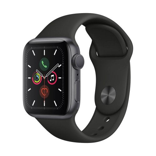 Apple - Apple Watch Series 5 (GPS) 44mm Space Gray Aluminum Case with Black Sport Band - Space Gray Aluminum